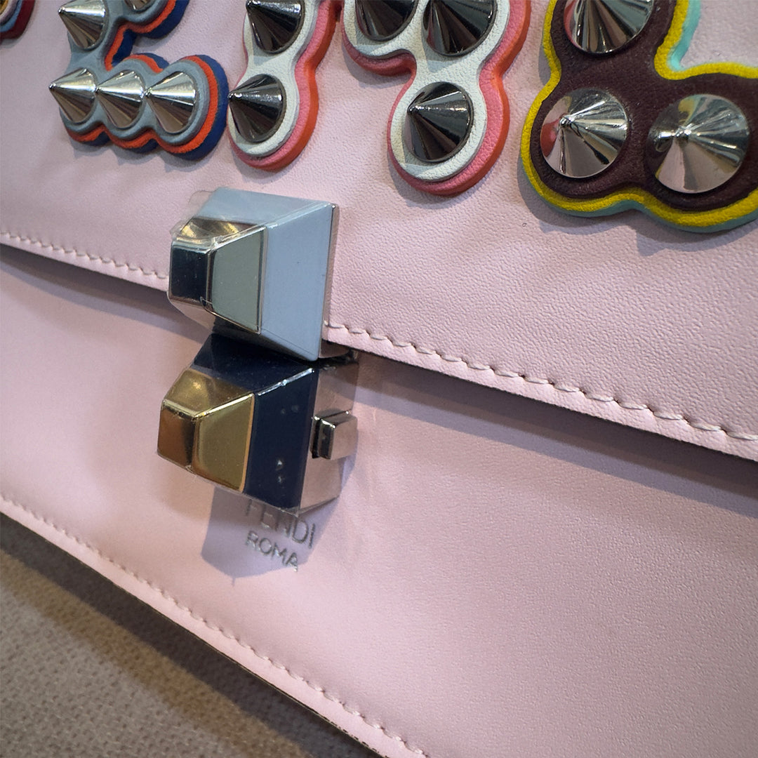 Fendi Kan I Bag Embellished Applique Leather Small In Pink Leather