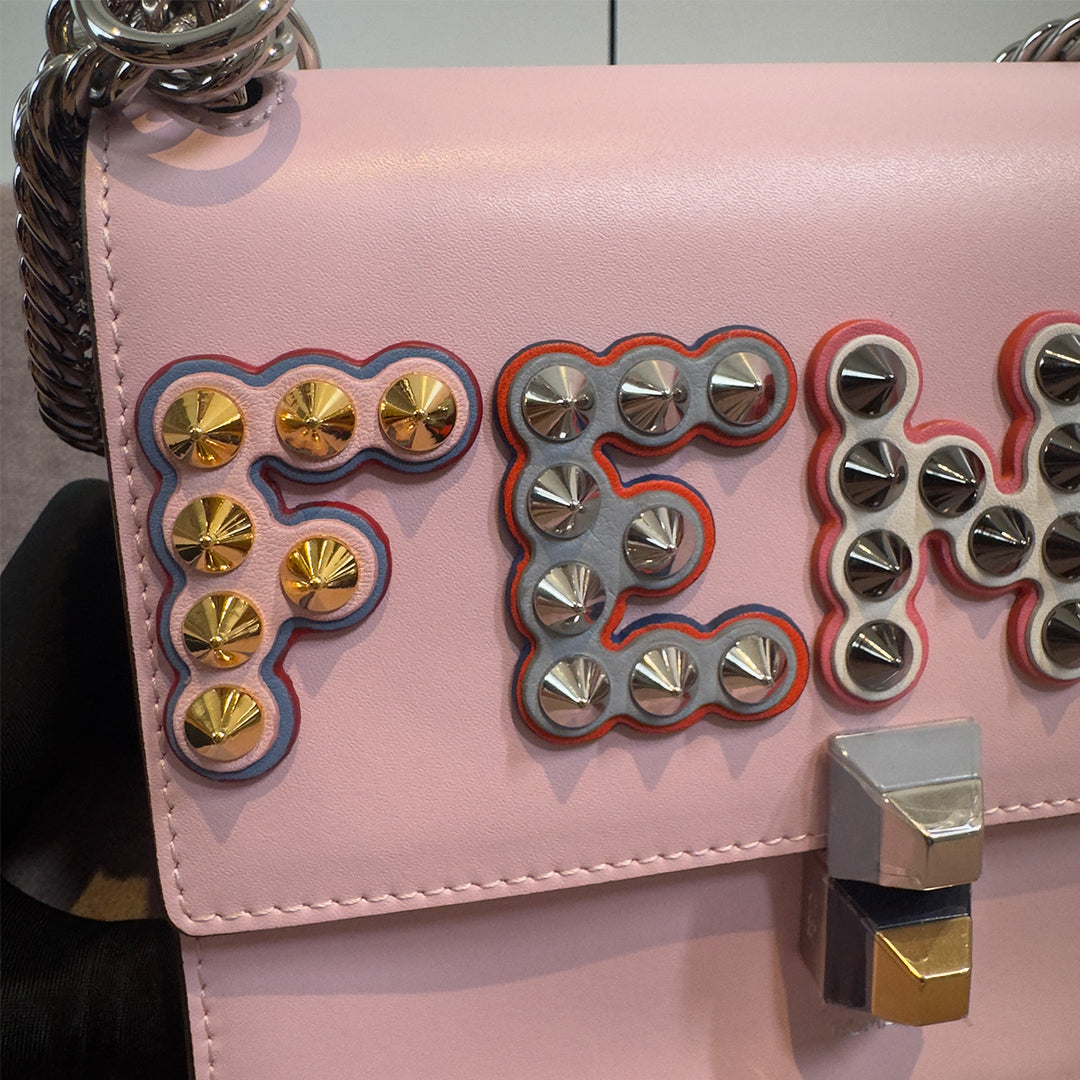Fendi Kan I Bag Embellished Applique Leather Small In Pink Leather