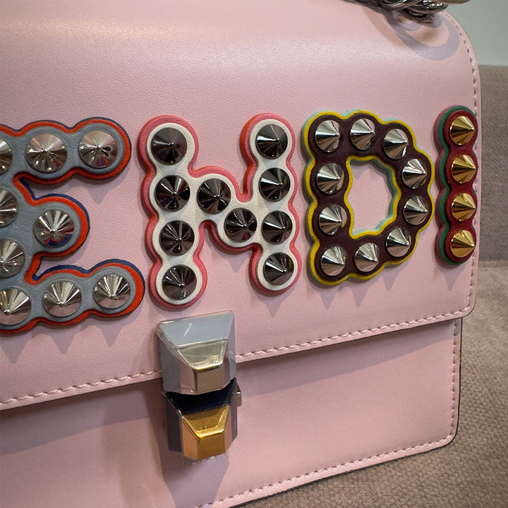 Fendi Kan I Bag Embellished Applique Leather Small In Pink Leather