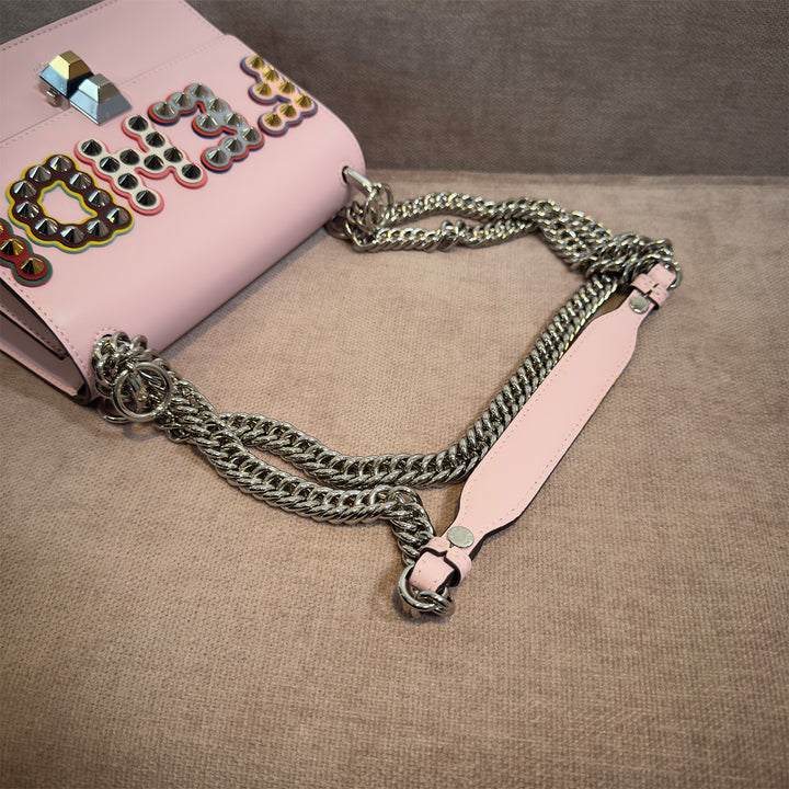 Fendi Kan I Bag Embellished Applique Leather Small In Pink Leather