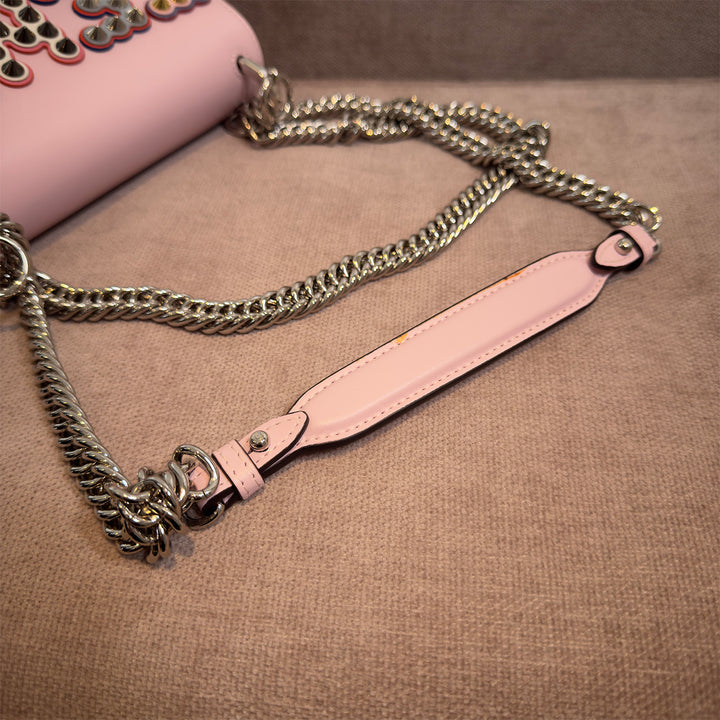Fendi Kan I Bag Embellished Applique Leather Small In Pink Leather