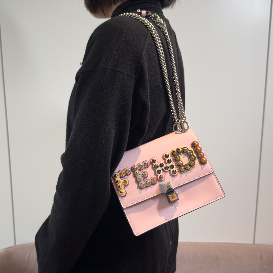 Fendi Kan I Bag Embellished Applique Leather Small In Pink Leather