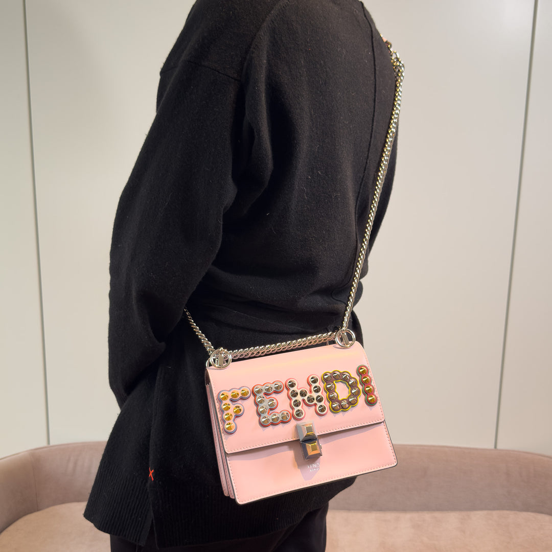 Fendi Kan I Bag Embellished Applique Leather Small In Pink Leather