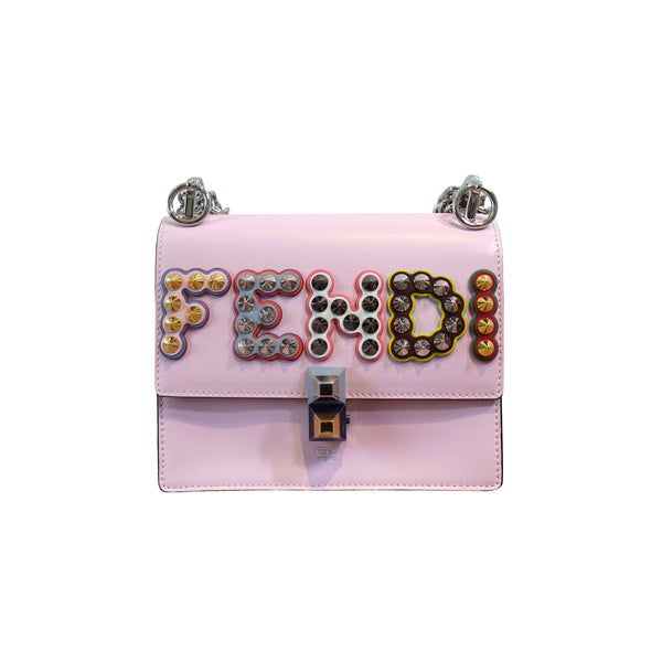 Fendi Kan I Bag Embellished Applique Leather Small In Pink Leather
