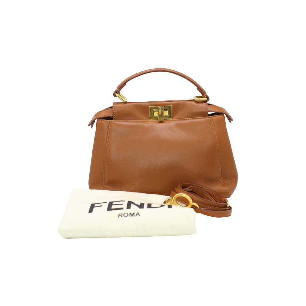 Fendi Mini Peekaboo Bag Gold Hardware Handle Crossbody Bag