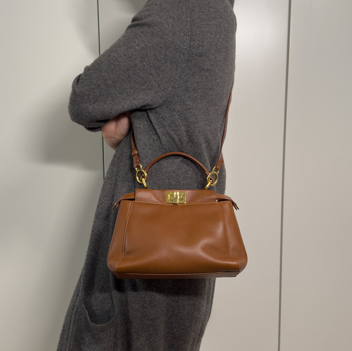 Fendi Mini Peekaboo Bag Gold Hardware Handle Crossbody Bag