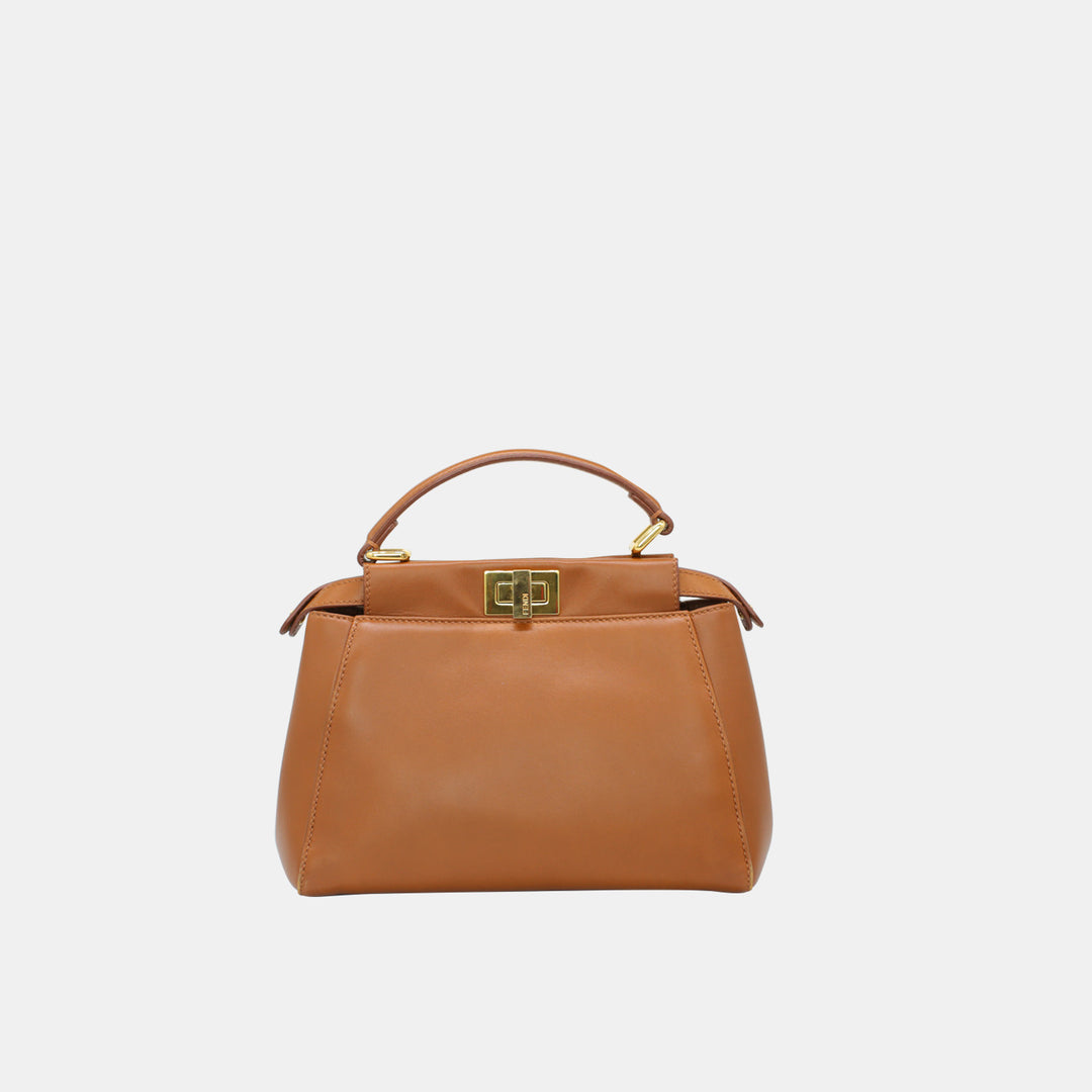 Fendi Peekaboo Mini Crossbody Bag In Brown Gold Hardware