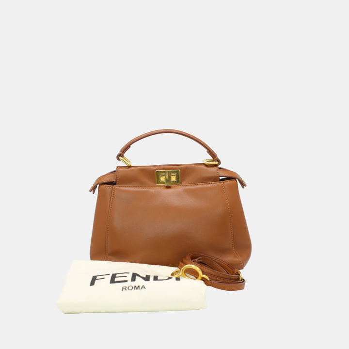 Fendi Peekaboo Mini Crossbody Bag In Brown Gold Hardware