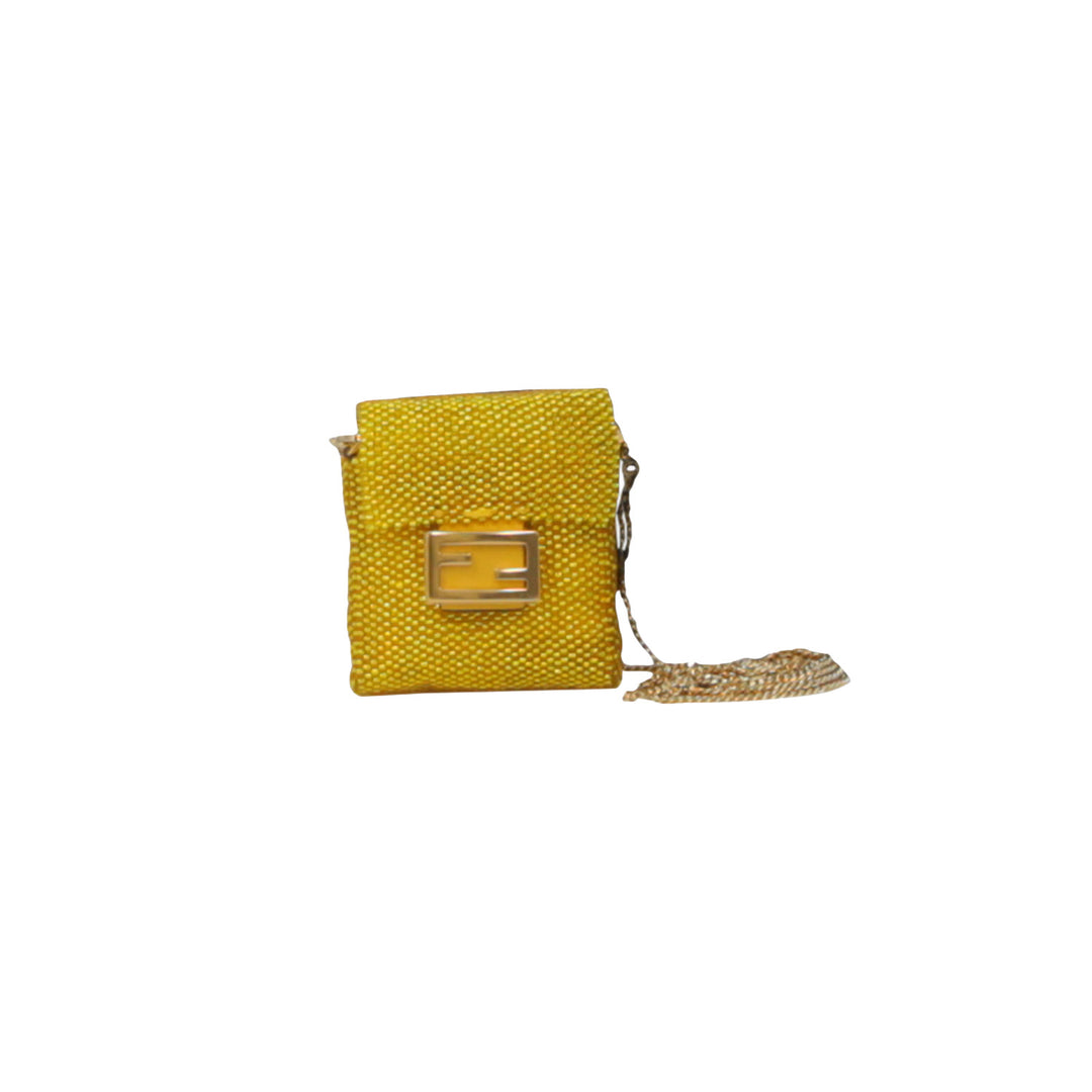 Fendi Pico Baguette Charm Bag Yellow Micro-Beaded Gold Hardware