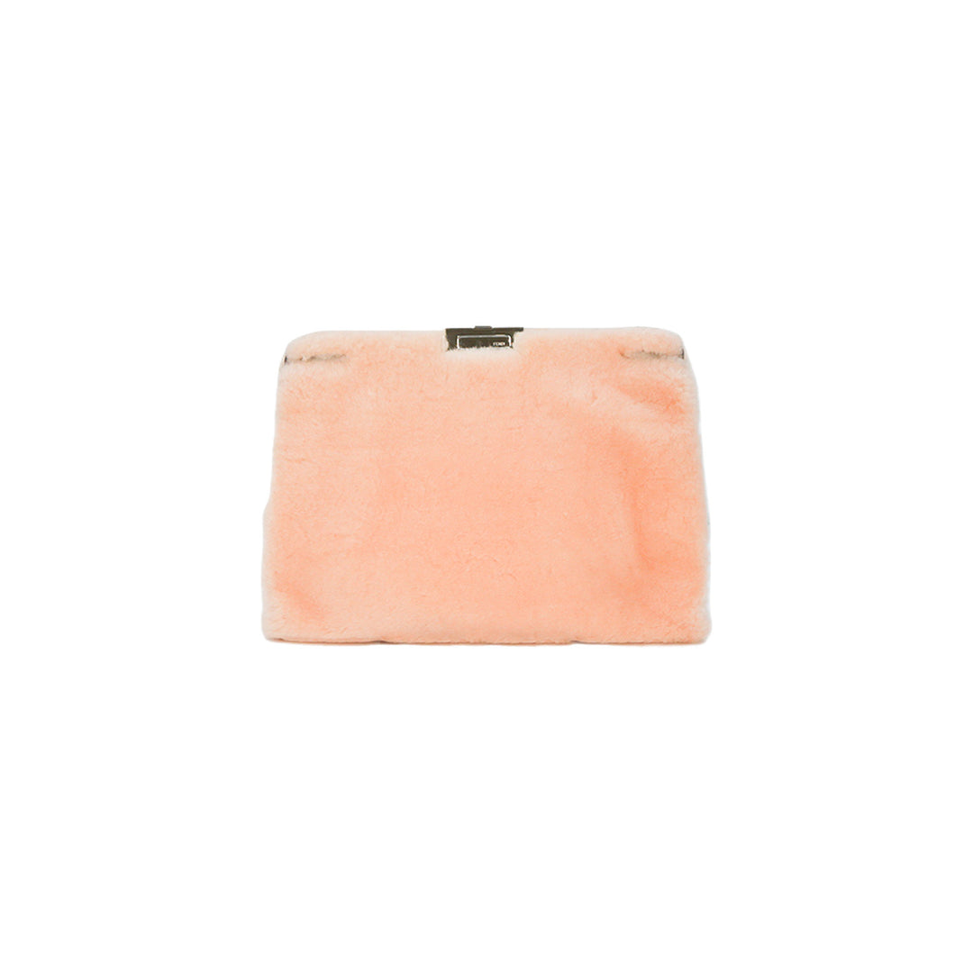 Fendi Peekaboo Shearling Clutch Bag Pink Silver Hardware