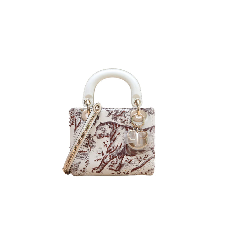 DIOR Off White/Burgundy Leather Mini Toile de Jouy Lady Tote