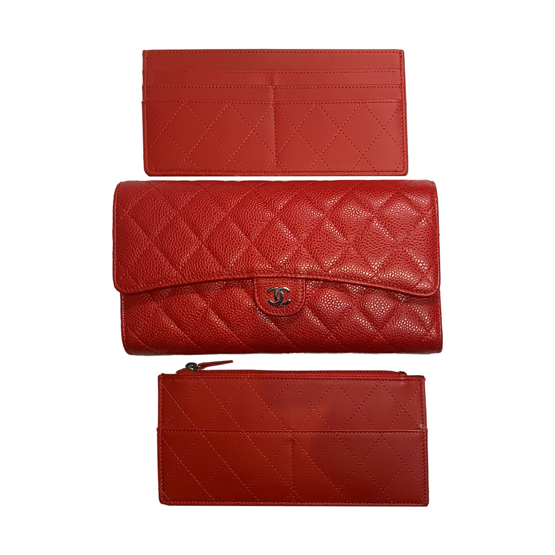 Chanel Travel Wallet in Red Caviar Quilted with Coin Pouch and Card Holder