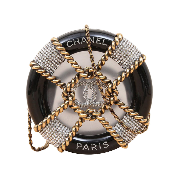 Chanel Crystal La Pausa Minaudiere in Black and Gold Hardware