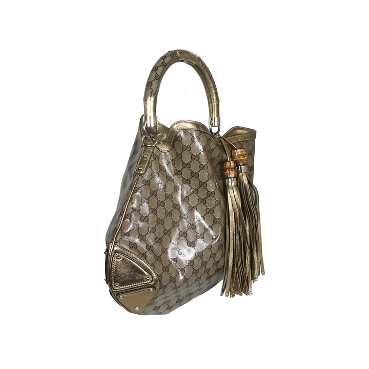 Gucci Indy Monogram Crystal Bag Brown Gold Hardware