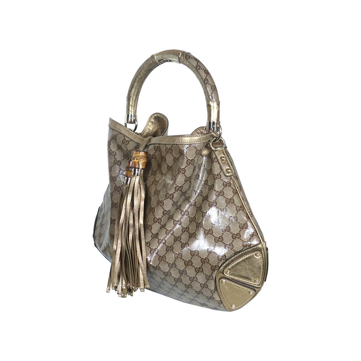 Gucci Indy Monogram Crystal Bag Brown Gold Hardware