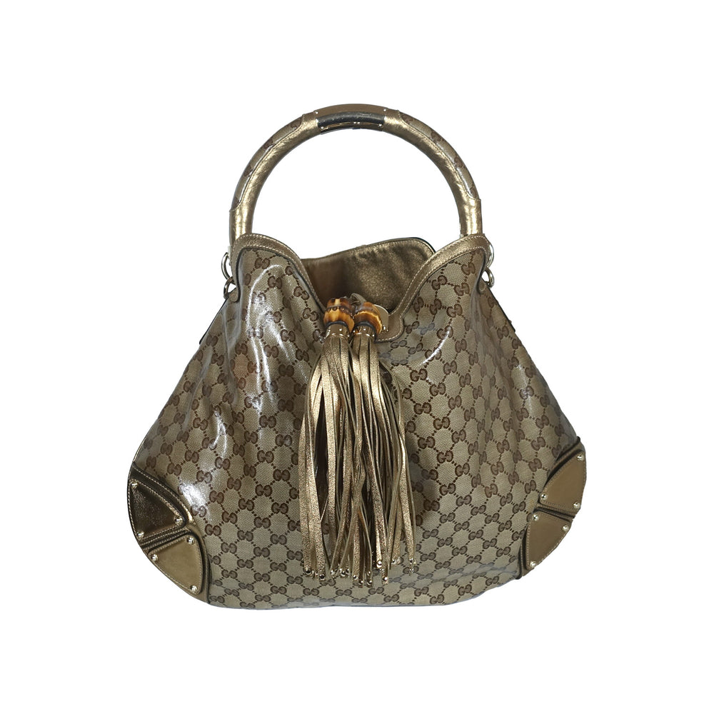 Gucci Indy Monogram Crystal Bag Brown Gold Hardware