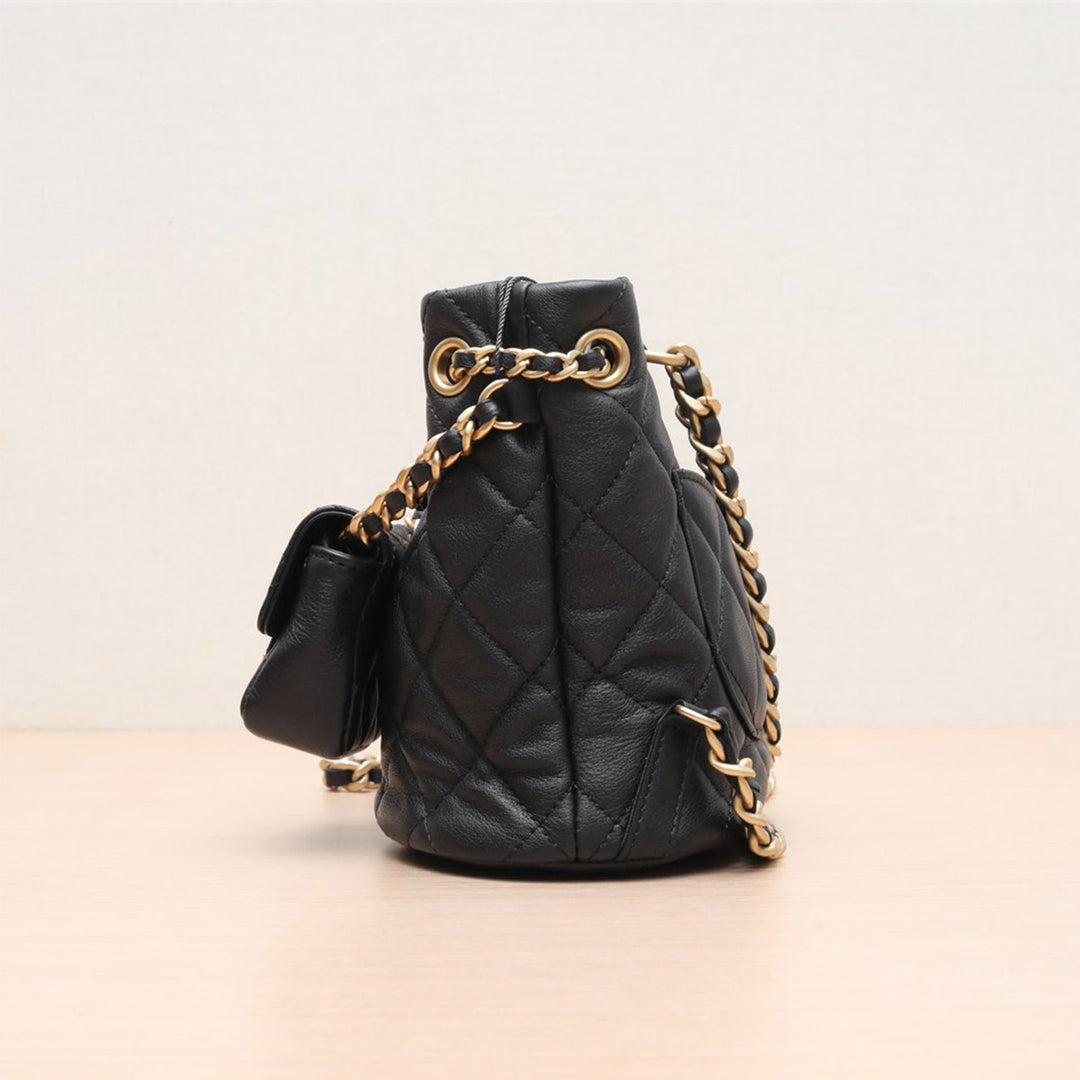 Chanel 23A Black Mini CC Logo Backpack with Gold Hardware