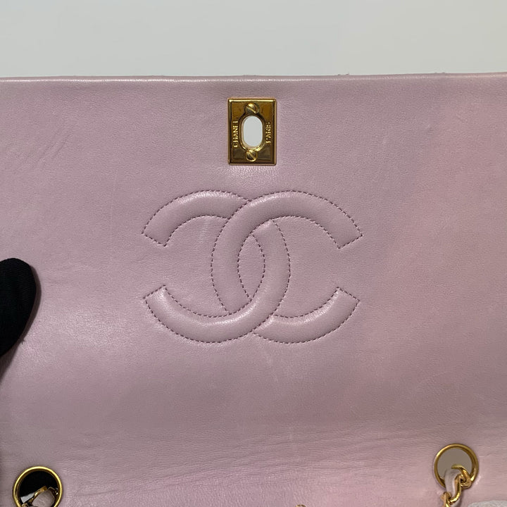 Chanel 1991-1994 *Rare* Lambskin Classic Full Flap Bag in Light Pink and Gold Hardware