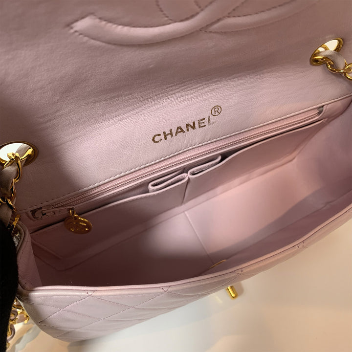 Chanel Vintage Classic Full Flap Bag in Light Pink Lambskin and Gold Hardware