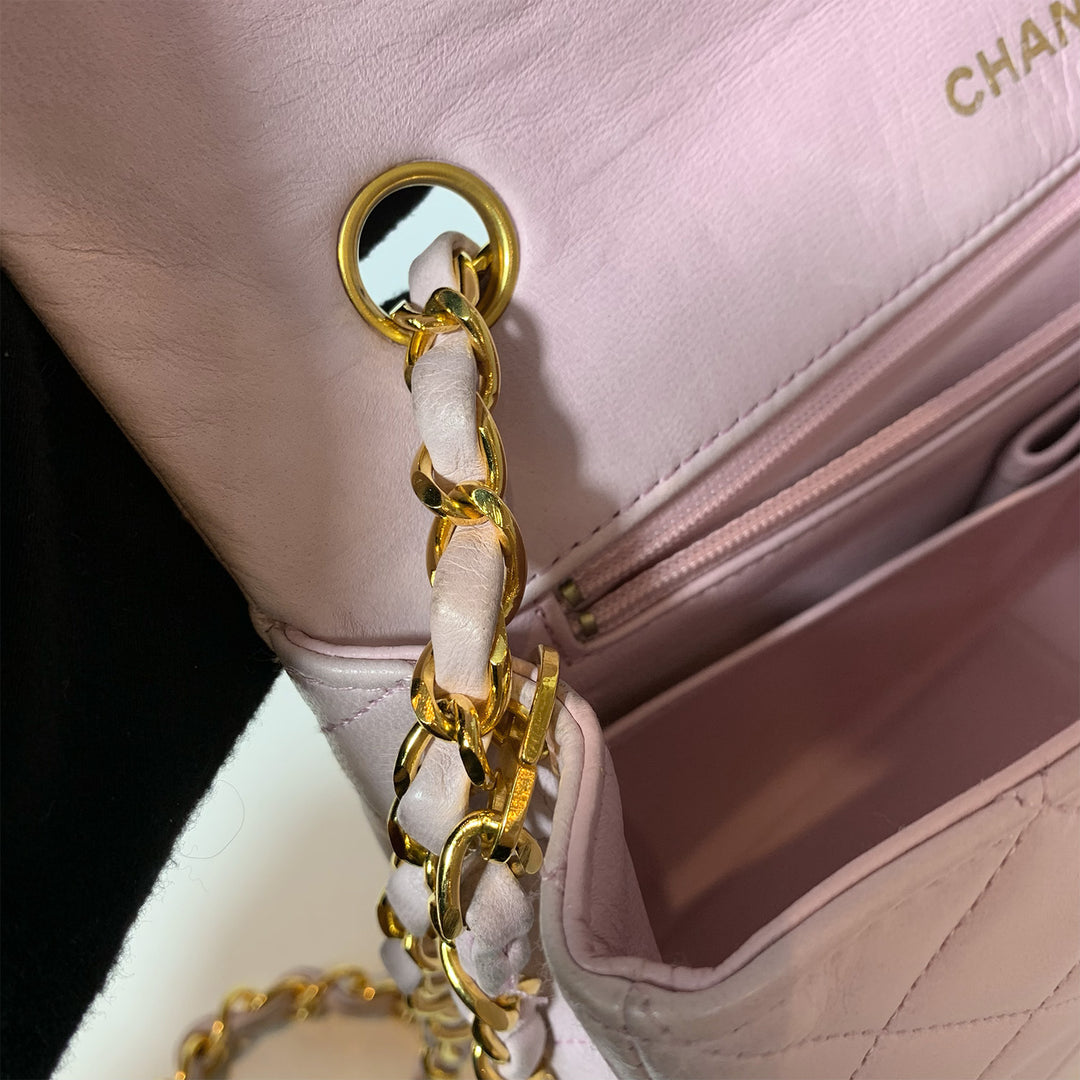 Chanel 1991-1994 *Rare* Lambskin Classic Full Flap Bag in Light Pink and Gold Hardware