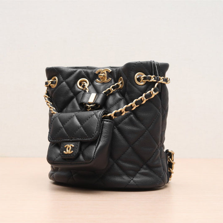 Chanel 23A Black Mini CC Logo Backpack with Gold Hardware