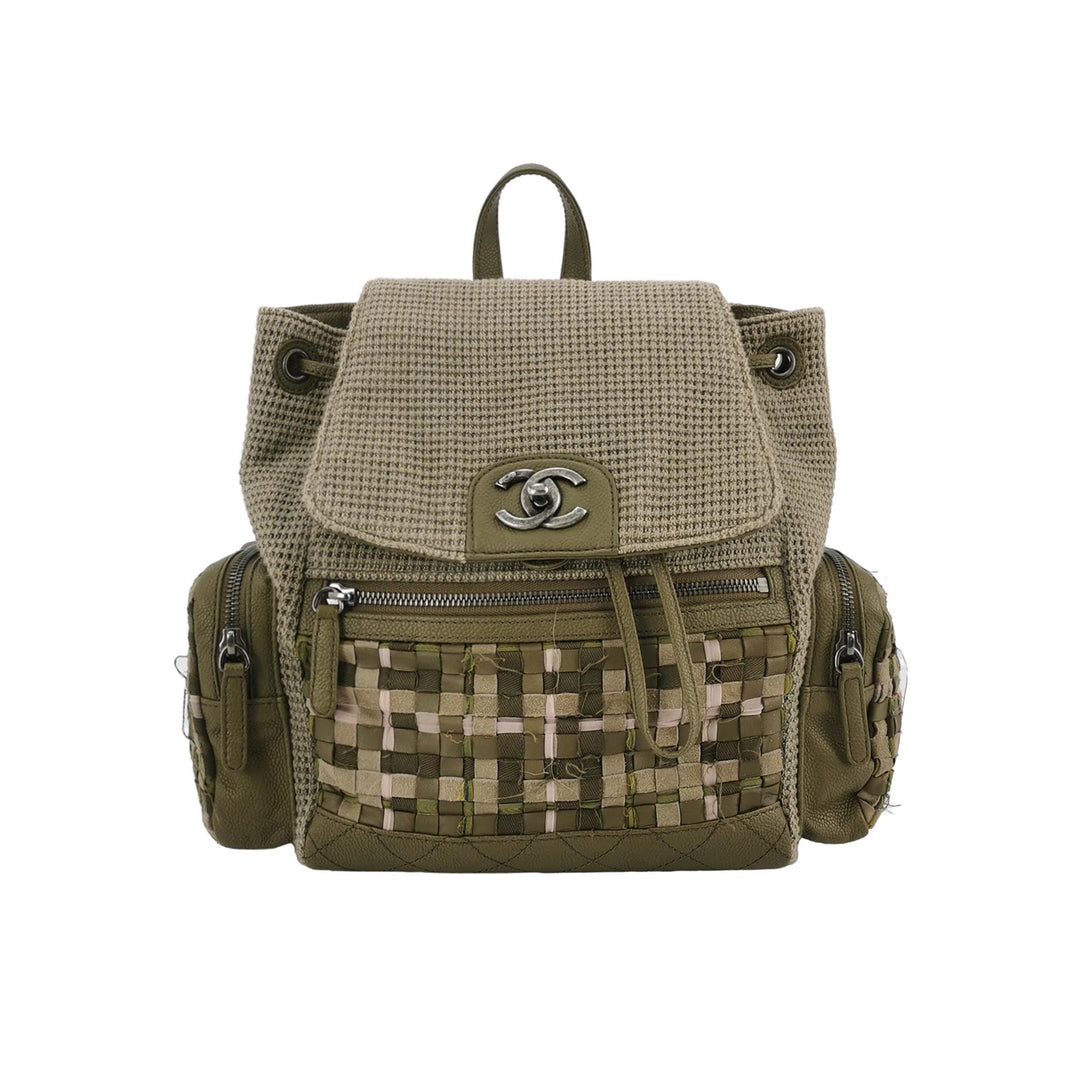 Chanel Cuba Pocket Backpack Tweed Canvas Khaki