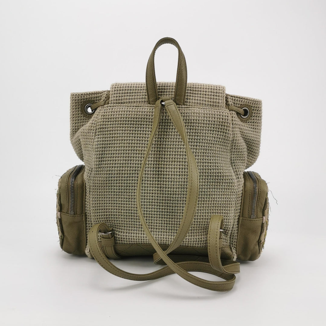 Chanel Cuba Pocket Backpack Tweed Canvas Khaki