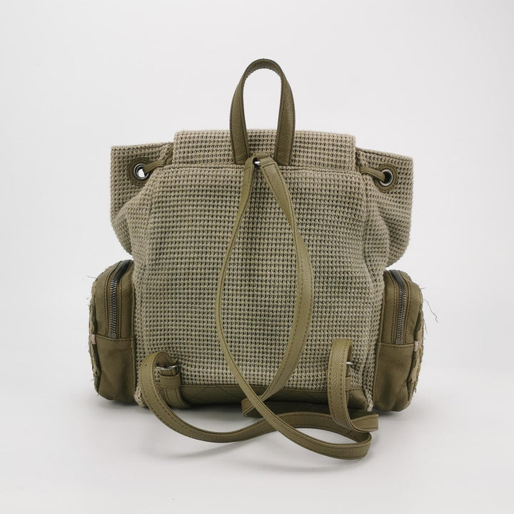 Chanel Cuba Pocket Backpack Tweed Canvas Khaki