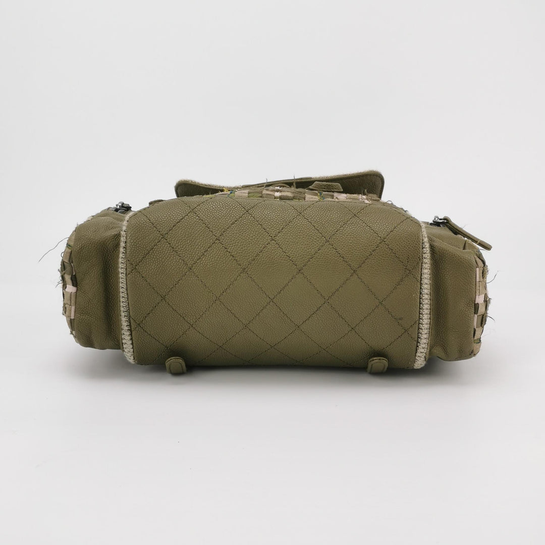 Chanel Cuba Pocket Backpack Tweed Canvas Khaki