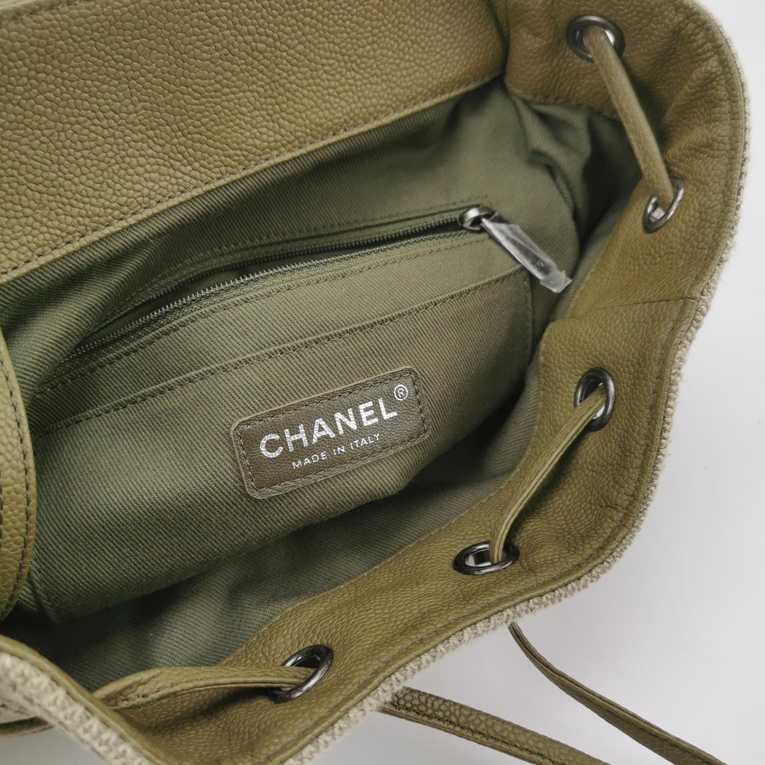 Chanel Cuba Pocket Backpack Tweed Canvas Khaki