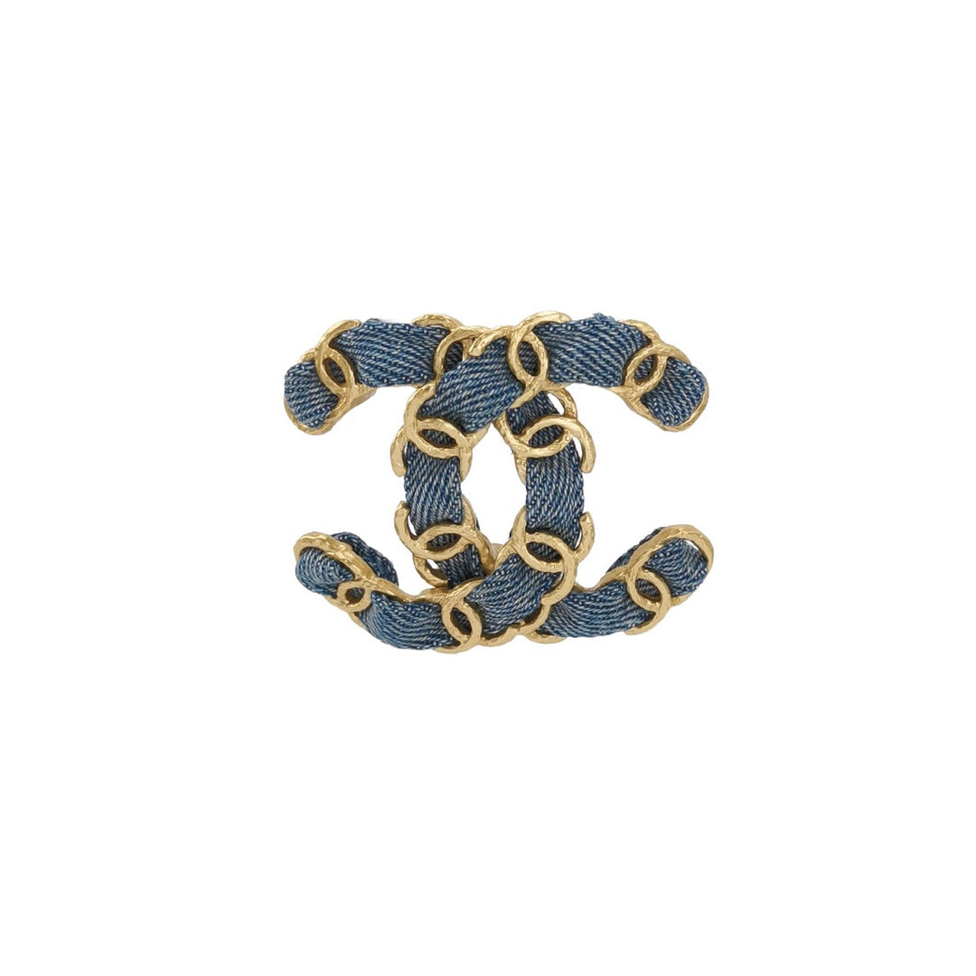 Chanel Denim Double CC Brooch circa 2020