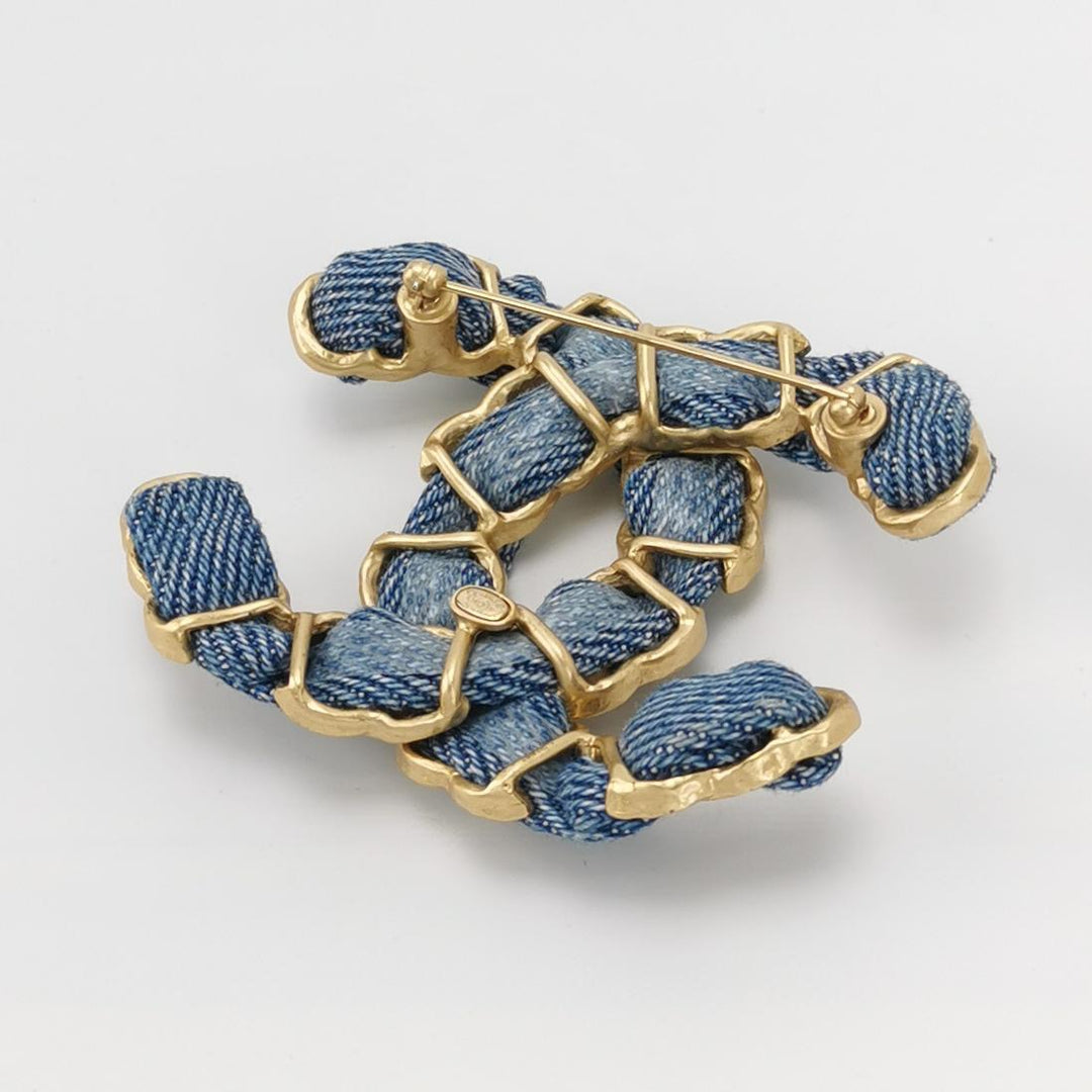 Chanel Denim Double CC Brooch circa 2020
