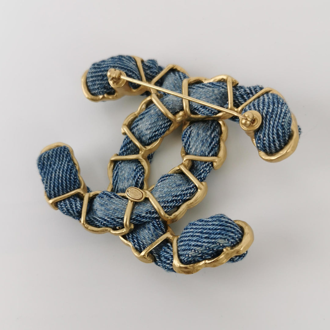 Chanel Denim Double CC Brooch circa 2020
