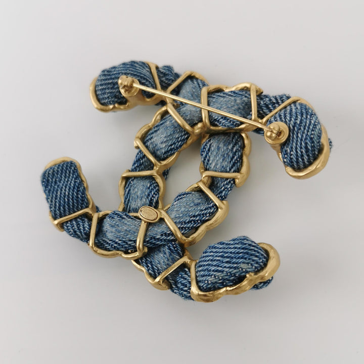 Chanel Denim Double CC Brooch circa 2020