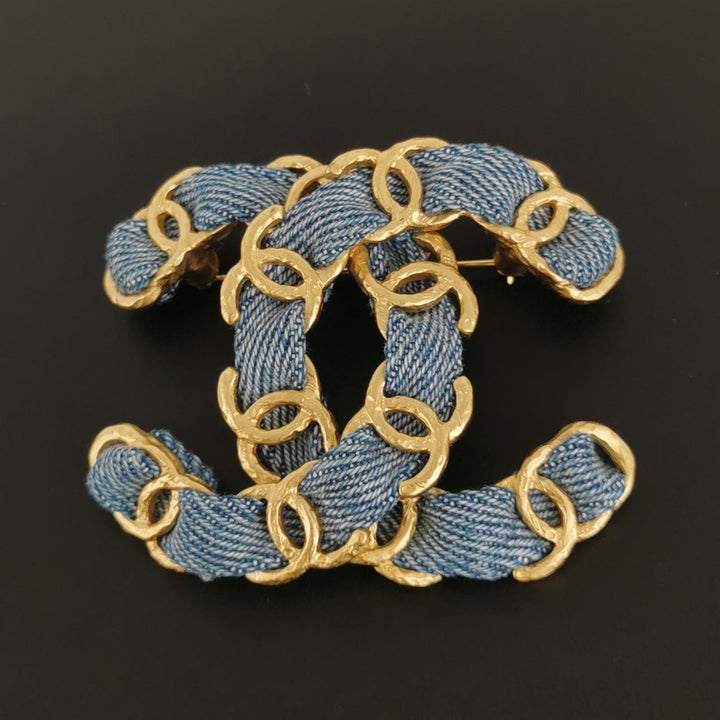 Chanel Denim Double CC Brooch circa 2020