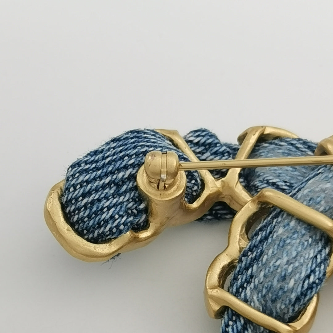Chanel Denim Double CC Brooch circa 2020