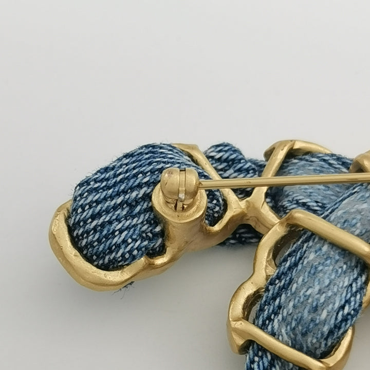 Chanel Denim Double CC Brooch circa 2020