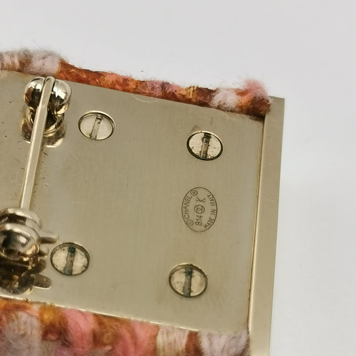 Chanel Tweed CC Oversized Padlock Pin Brooch Pink Gold