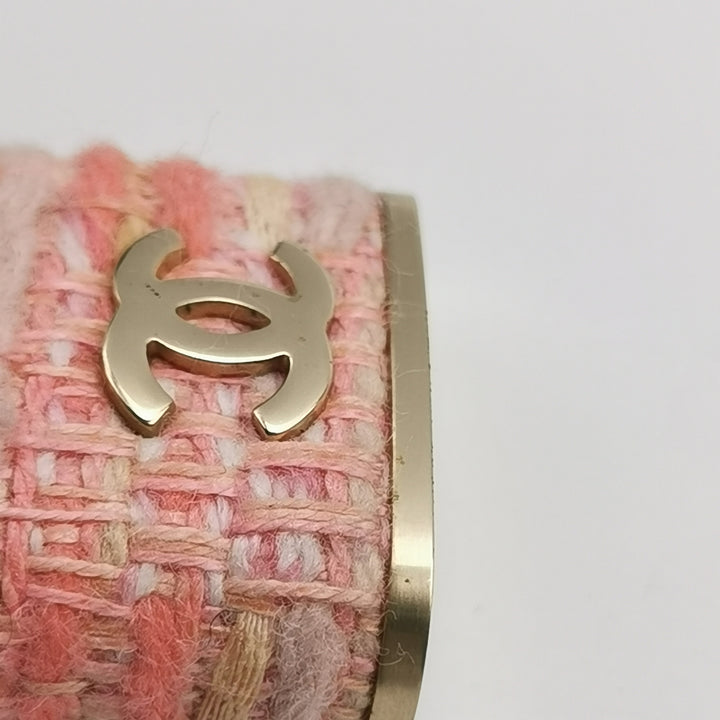 Chanel Tweed CC Oversized Padlock Pin Brooch Pink Gold
