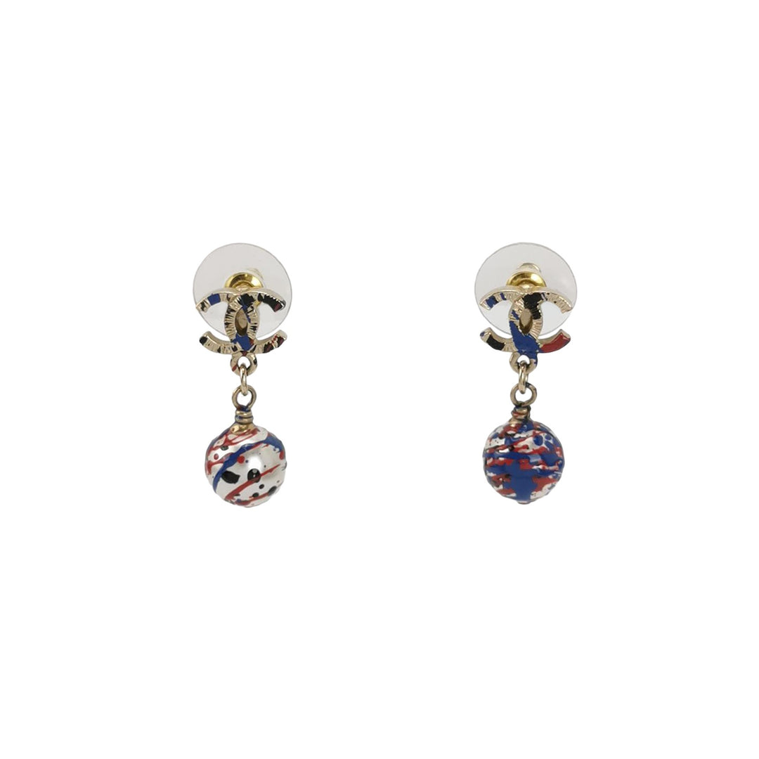Chanel Faux Pearl Paint Splatter Drop Earrings
