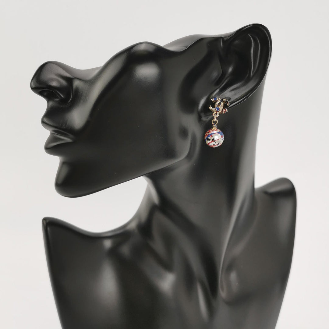 Chanel Faux Pearl Paint Splatter Drop Earrings