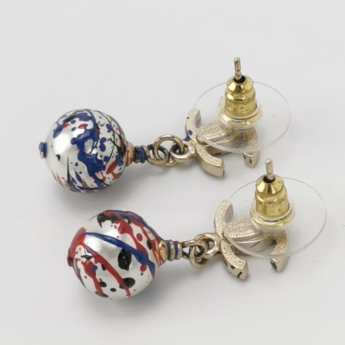 Chanel Faux Pearl Paint Splatter Drop Earrings