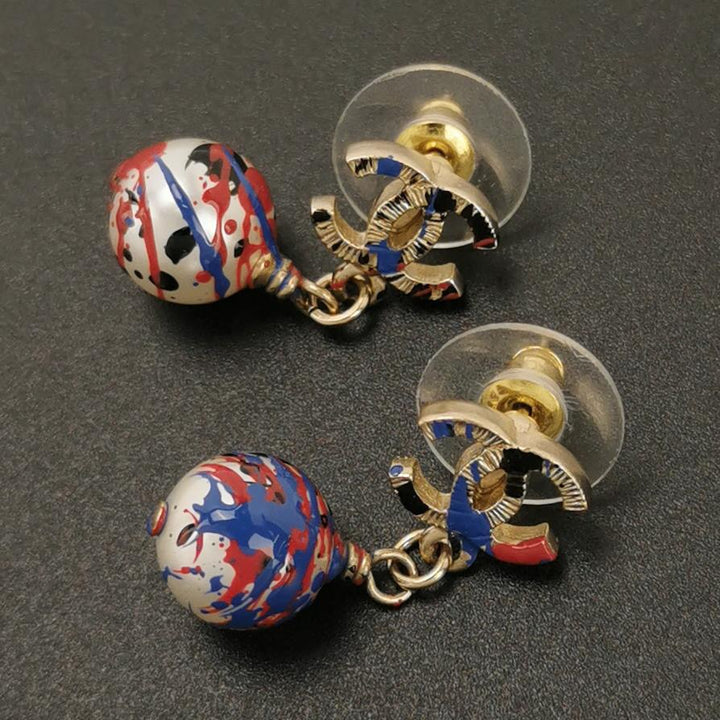 Chanel Faux Pearl Paint Splatter Drop Earrings