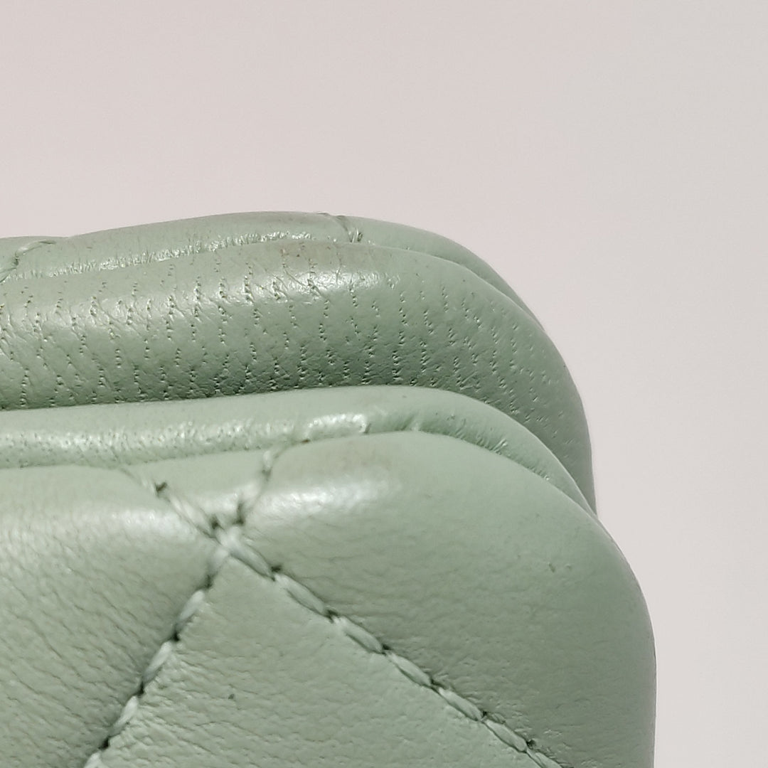 Chanel Daily Zippy Flap Clutch in Green Lambskin Silver Hardware