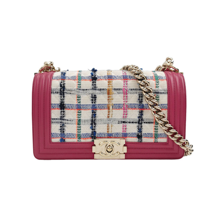 Chanel Leboy Flap Bag in Pink Multi Colour Tweed Lambskin Gold hardware