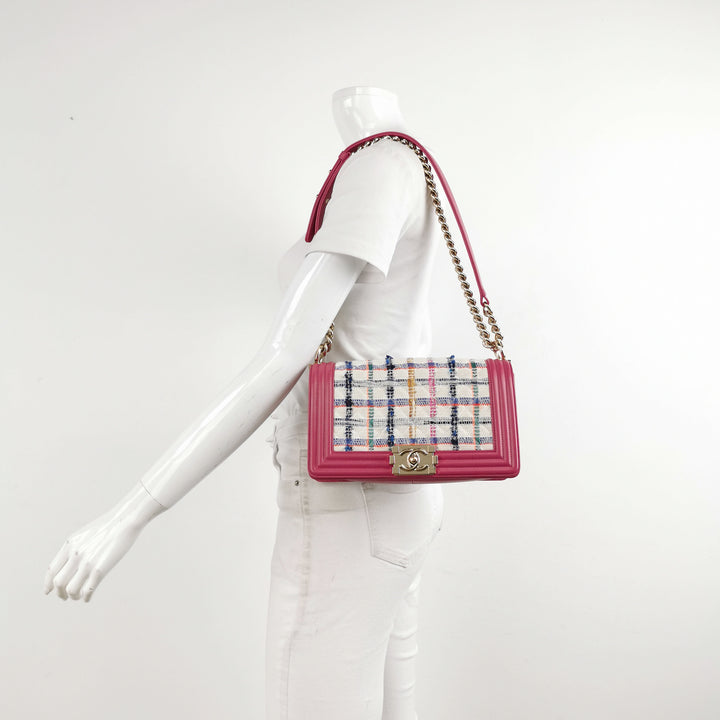 Chanel Leboy Flap Bag in Pink Multi Colour Tweed Lambskin Gold hardware