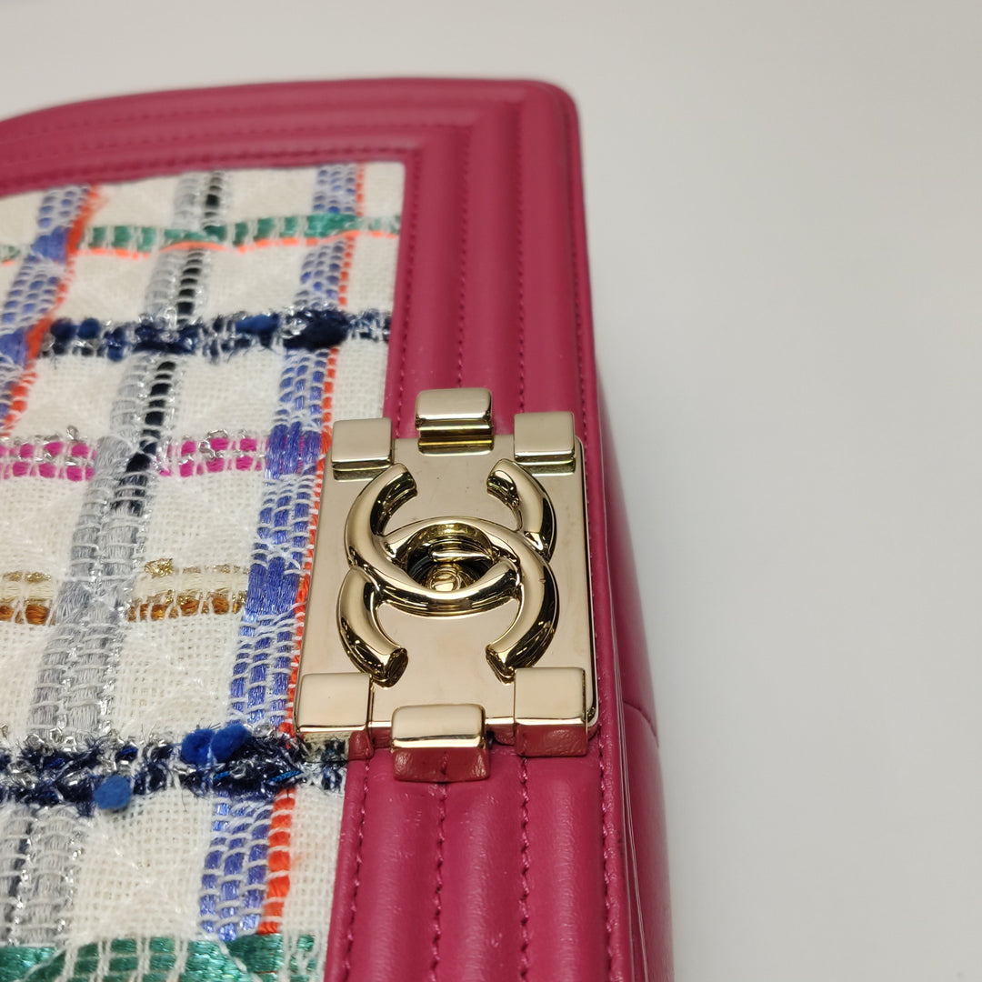 Chanel Leboy Flap Bag in Pink Multi Colour Tweed Lambskin Gold hardware