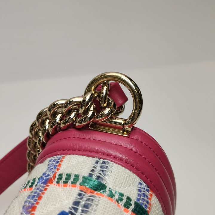 Chanel Leboy Flap Bag in Pink Multi Colour Tweed Lambskin Gold hardware