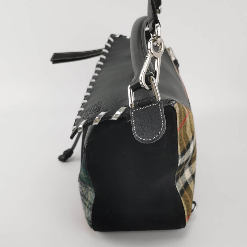 Loewe Puzzle Bag In Multi Colour Tartan With Black Leather