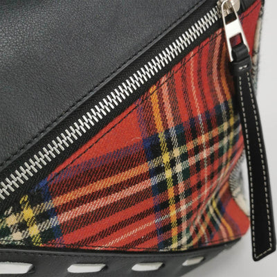 Loewe Puzzle Bag In Multi Colour Tartan With Black Leather
